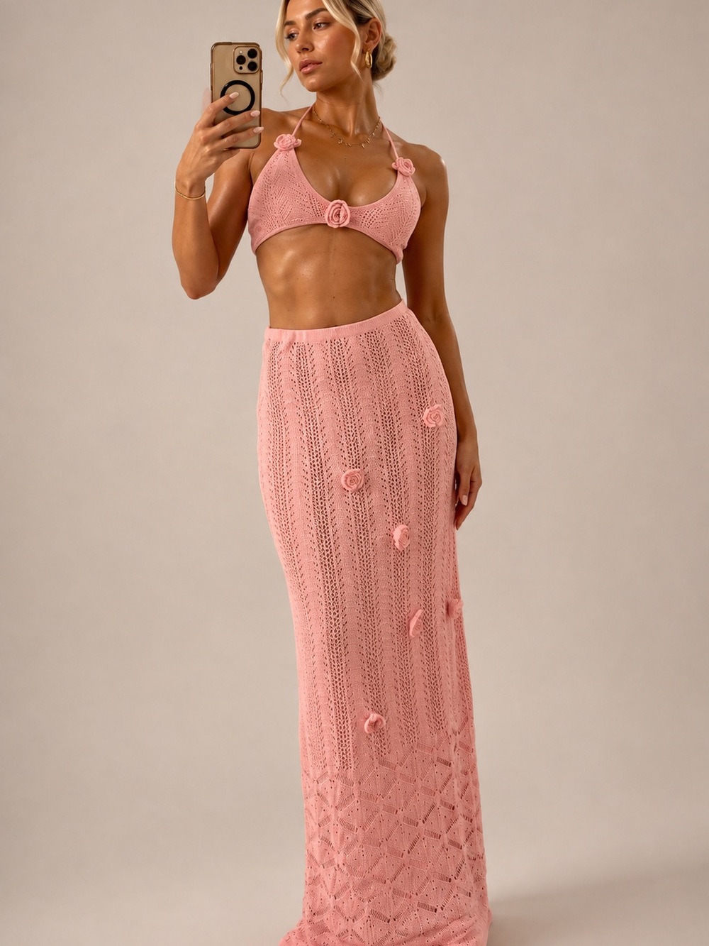 Pink Crochet Maxi set  - Women set